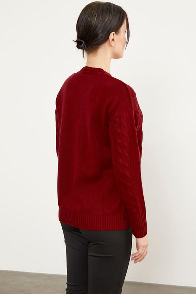 Sementa Hair Braided V-Neck Knitwear Sweater - Red