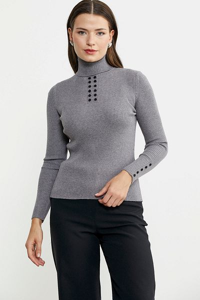 Sementa Pulover cu nasturi complet cu gât - gri