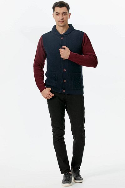 Sementa Πλεκτή Ζακέτα με κουμπιά σάλι - Navy Blue - Claret Red