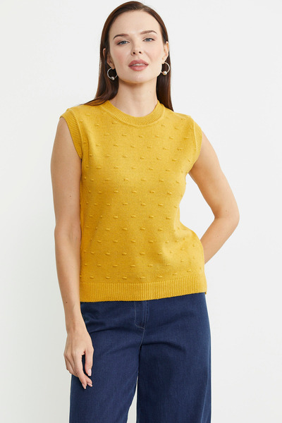 Sementa Yellow Crew Neck Wool Knitwear Sweater