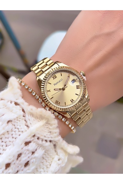 Ferrucci ÇELİK KORDON TAKVİMLİ ÖZEL TASARIM KADIN KOL SAATİ+BİLEKLİK HEDİYELİ
