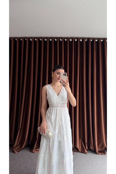 HAZELANNA فستان شرابة ذهبي مفصل