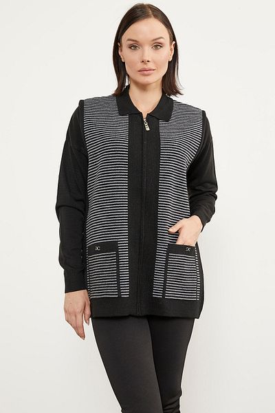 Sementa Polo Collar Zippered Knitwear Vest - Black