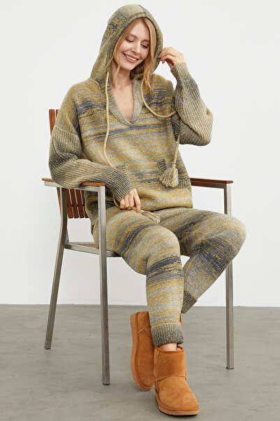 Sementa Hooded Multicolored Knitwear Set - Mustard