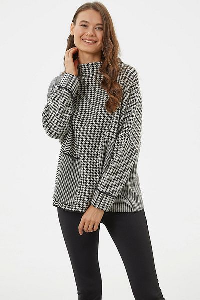 Sementa Pulover din tricotaje cu model picior de găin, cu potrivire foarte largă - negru