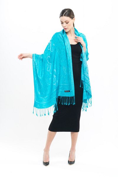 K&B PASHMINA Women's Shawl - Turquoise - Polyester Free