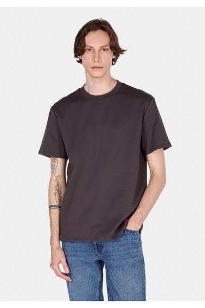 Colin's Comfort Fit Round Neck Jacquard Men's Brown Short Sleeve T-Shirt