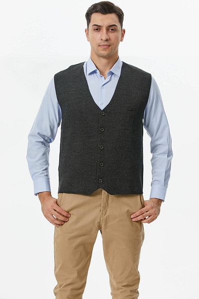 Sementa Classic Knitwear Buttoned Knitwear Vest - Anthracite