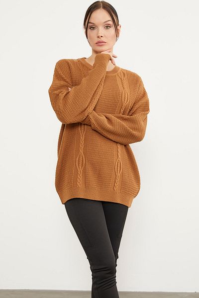 Sementa Плетена пуловер Petek Knit Zero Collar - Камил