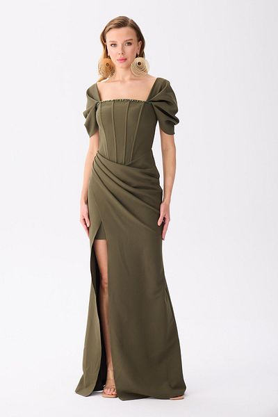 Carmen Emerald Back Tie Crepe Evening Dress