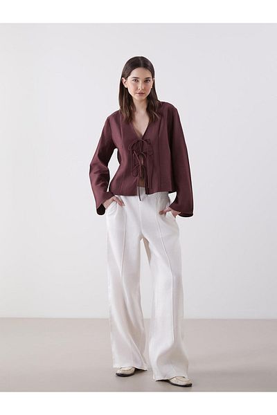 LC Waikiki New Season Elastic Waist Plain Linen Women's Trousers - S5Me34Z8