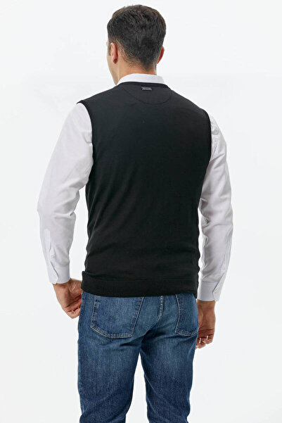 Sementa Men's V-Neck Sleeveless Knitwear Sweater - Black