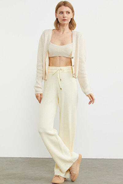 Sementa Thin Corded Elastic Waist Knitwear Trousers - Bone