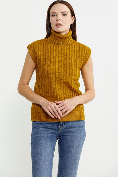 Sementa Full Fisherman Sleeveless Knitwear - Woolen Mustard