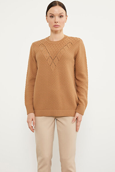 Sementa Φόρεμα με μοτίβο φύλλου σε πλεκτό ύφασμα - Καφέ