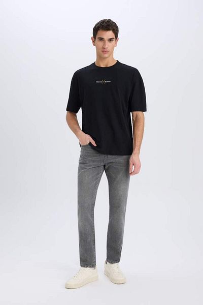 DeFacto Νέα σεζόν Oversize Wide Fit Crew Neck με στάμπα με κοντομάνικο μπλουζάκι
