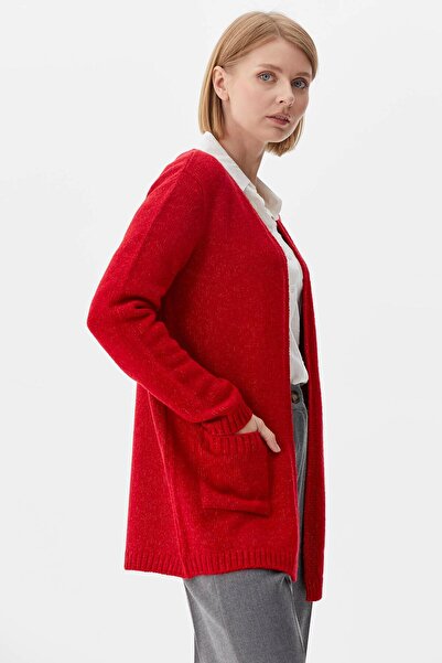 Sementa Women's Knitwear Jacket with V-Neck Pockets - Red