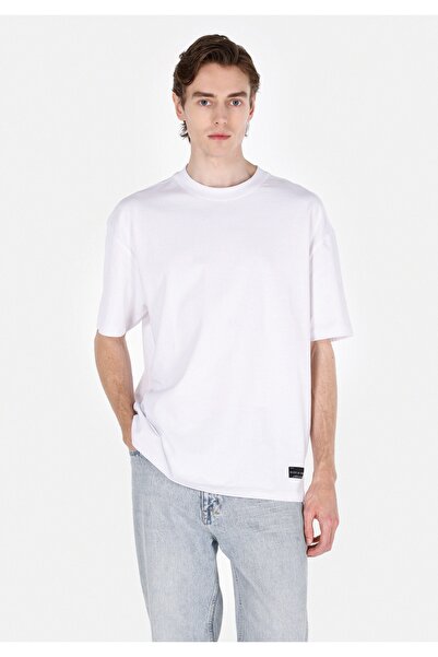 Colin's Мъжка бяла тениска с къс ръкав и обло деколте, обикновена, голяма, с ...