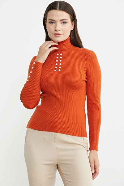 Sementa Turtleneck Orange Knitwear Sweater - Buttoned