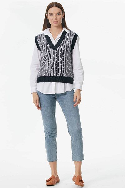 Sementa Zigzag Patterned Knitwear Sweater - Navy Blue