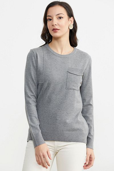 Sementa Null Collar Pocket Buttoned Knitwear Sweater - Dark Gray