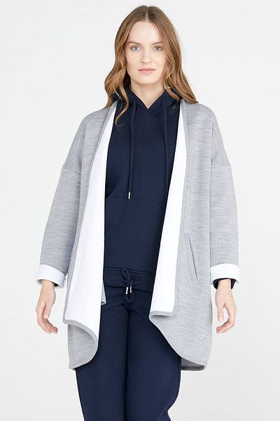 Sementa Two Color Cardigan with Pockets - Gray - White