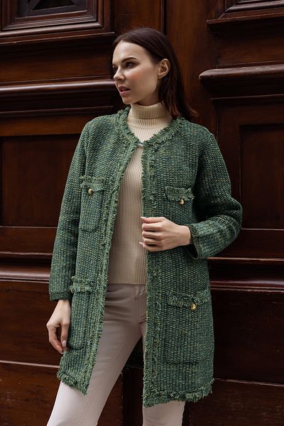 Sementa Jachetă de tricotaj căptușită cu decolteu - verde - kaki
