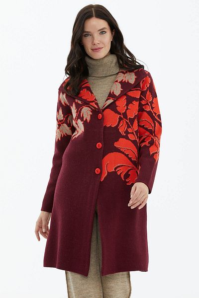 Sementa Cardigan tricot cu model cu guler polo larg - Roșu Claret