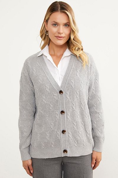 Sementa Buttoned Hair Knit Sweater Cardigan - Light Gray