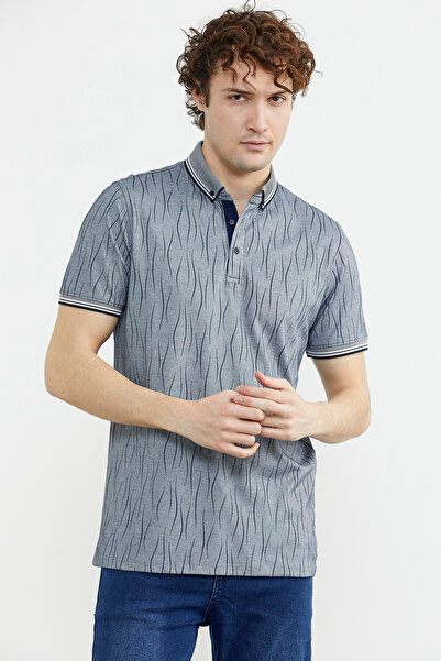 Sementa Polo Neck Slim Fit Patterned T-Shirt - Navy Blue