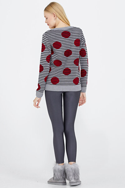 Sementa Null Collar Buttoned Women's Knitwear Jacket - Gray