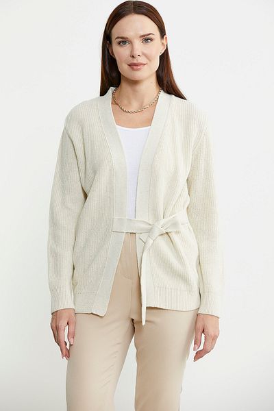 Sementa Cardigan din tricotaje din lână cu curea dublu - bej deschis