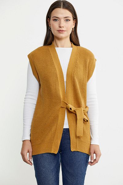 Sementa Woolen Knitwear Vest with Self Belt - Sun