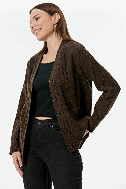 Sementa Κουμπωτή Πλεκτή Ζακέτα με Πλεχτό Μαλλί - Καφέ