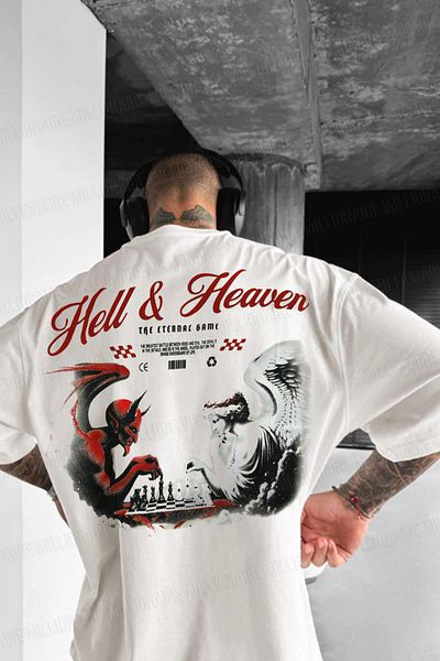 Millionaire Ανδρικό μπλουζάκι εκρού White Devil And Angel Oversize Loose Wide Fit Loose Cut T-shirt