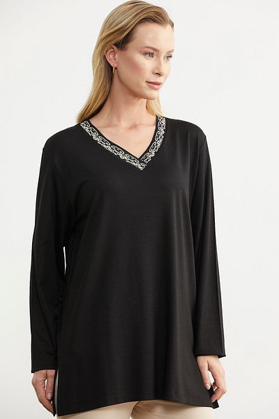 Sementa Tricou negru cu mânecă lungă - Detaliu guler