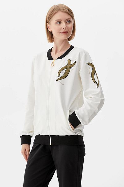 Sementa Zippered Embroidery Detailed Tracksuit Set - Ecru - Black
