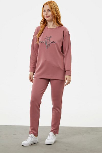 Sementa Εμπριμέ Σετ φόρμας με λαιμόκοψη Oversize - Rose