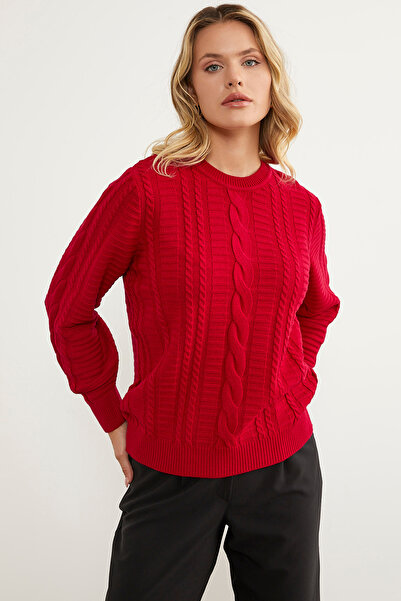 Sementa Hair Knitted Crew Neck Sweater - Red