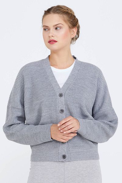 Sementa V-Neck Women's Knitwear Cardigan - Gray