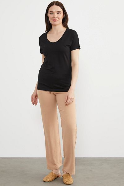 Sementa Tricou din bumbac pieptănat cu guler deschis - negru