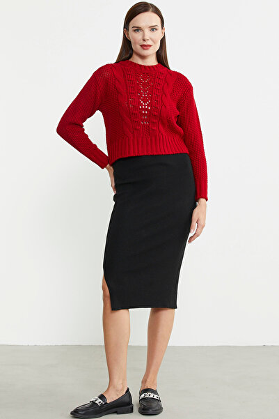 Sementa Red Crop Wool Knitwear Sweater - Hair Knitted Motif