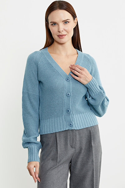Sementa Light Blue Short Knitwear Cardigan - Short with Buttons and Wool