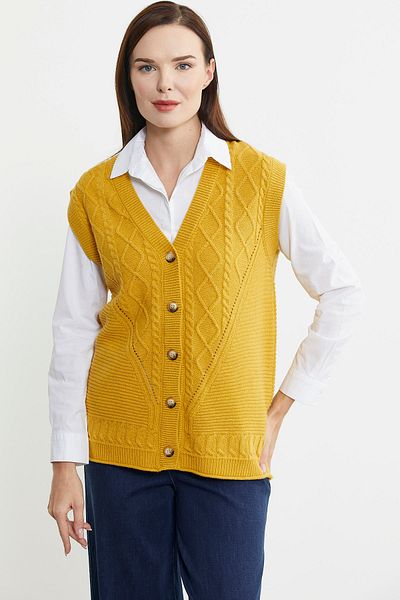 Sementa Buttoned Wool Knitwear Vest with Diamond Motif - Sun