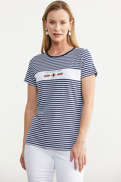 Sementa Tricou pieptănat în dungi confortabil albastru