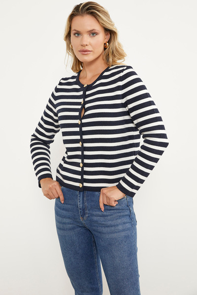 Sementa Colorful Striped Knitwear Short Cardigan - Navy Blue