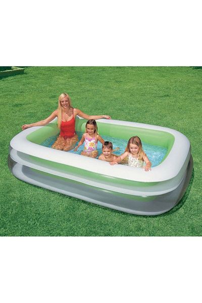 Intex PVC Inflatable Rectangular Swim Center Family Pool for 6 Years & Above White and Green