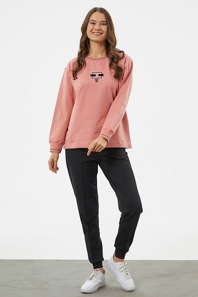 Sementa Σετ αθλητική φόρμα Oversize με λεπτομέρεια κεντήματος - Ροζ