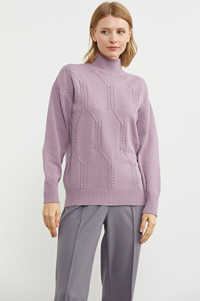 Sementa Half Fisherman Patterned Basic Knitwear Sweater - Rose