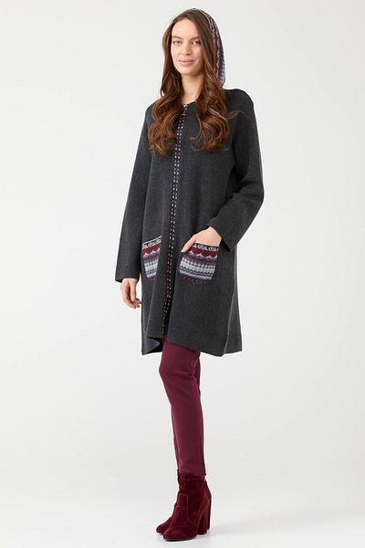 Sementa Women's Hooded Zippered Knitwear Jacket - Anthracite